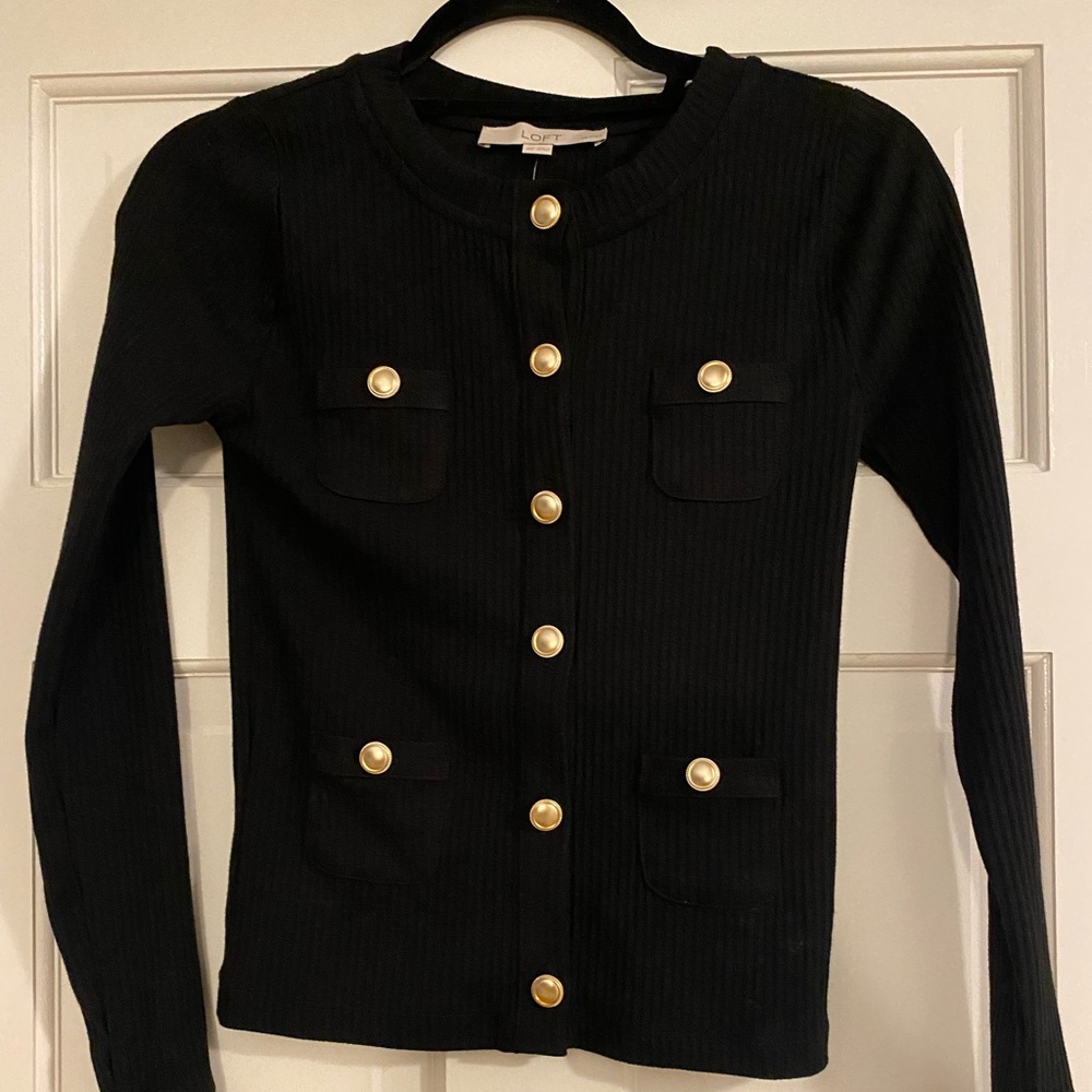 LOFT Black Cardigan with Pearl Button